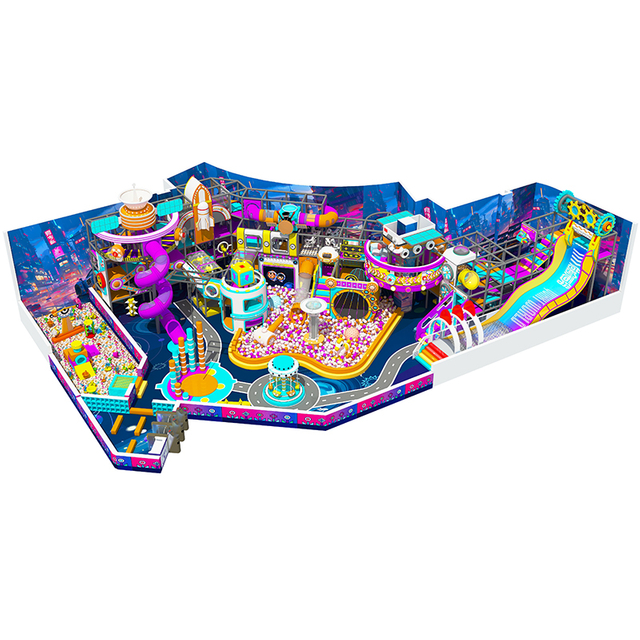 Neon Cyber Bounce Zone with Laser Slides - Commercial Playground