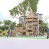 Wooden house slide-Wooden Series outdoor playground for kids