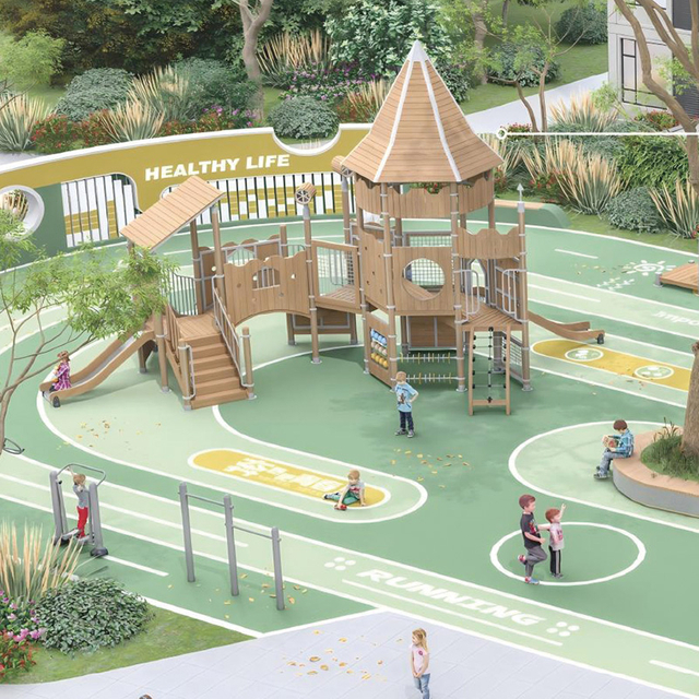 Wooden house slide-Wooden Series outdoor playground for kids