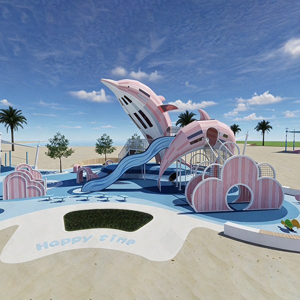 Custom Dolphin Ocean Theme Outdoor Playground FRP Combination Slide Climbing Equipment for Park Resort - Wooden Series